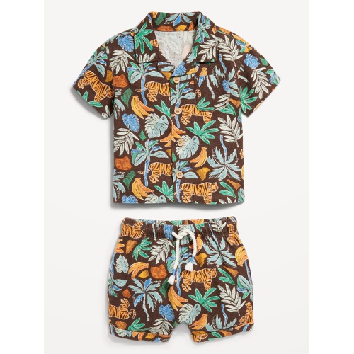 올드네이비 Printed Linen-Blend Shirt and Shorts Set for Baby Hot Deal