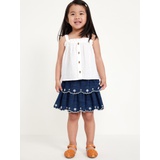 Embroidered Tiered Jean Skirt for Toddler Girls