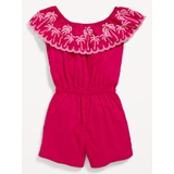 Ruffled-Trim Embroidered Romper for Toddler Girls Hot Deal
