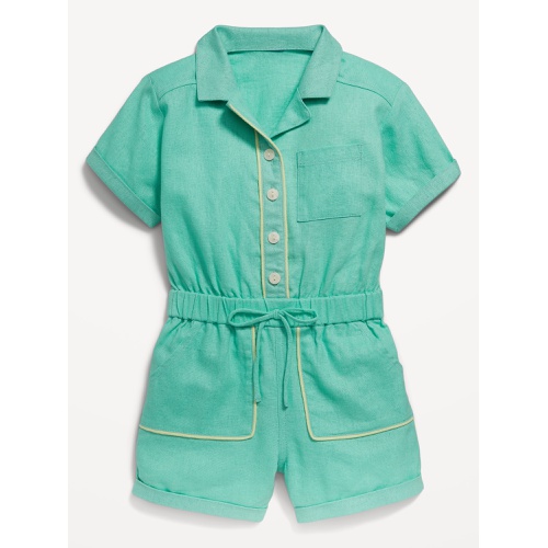 올드네이비 Short-Sleeve Linen-Blend Utility Pocket Romper for Toddler Girls