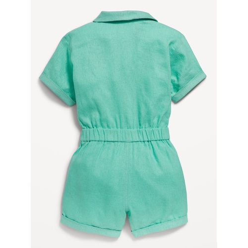 올드네이비 Short-Sleeve Linen-Blend Utility Pocket Romper for Toddler Girls