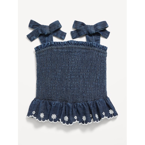 올드네이비 Sleeveless Bow-Tie Smocked Jean Top for Toddler Girls