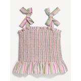 Sleeveless Bow-Tie Smocked Textured Dobby Top for Toddler Girls