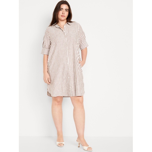 올드네이비 Puff-Sleeve Linen-Blend Shirt Dress