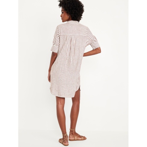 올드네이비 Puff-Sleeve Linen-Blend Shirt Dress