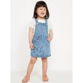 Zip-Front Embroidered Skirtall Jean Dress for Toddler Girls