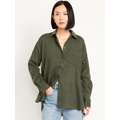 Linen-Blend Button-Down Boyfriend Shirt Hot Deal