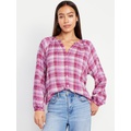 Loose Split-Neck Button-Down Top