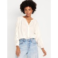 Split-Neck Button-Down Top