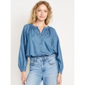 Split-Neck Button-Down Top