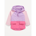 Water-Resistant Color-Block Hooded Jacket for Toddler Girls