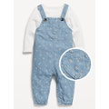 Long-Sleeve Ribbed Top and Jean Overalls Set for Baby Hot Deal