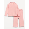 Plush Ribbed Long-Sleeve Top and Flare Pants Set for Baby