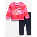 Crew-Neck Graphic Sweatshirt and Leggings Set for Baby