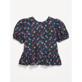 Printed Short-Sleeve Crepe Ruffle-Hem Top for Toddler Girls