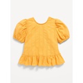 Short-Sleeve Textured Ruffle-Hem Top for Toddler Girls