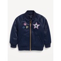 Zip-Front Satin Bomber Jacket for Toddler Girls