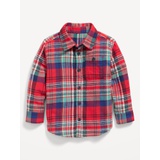 Cozy Long-Sleeve Plaid Pocket Shirt for Toddler Boys