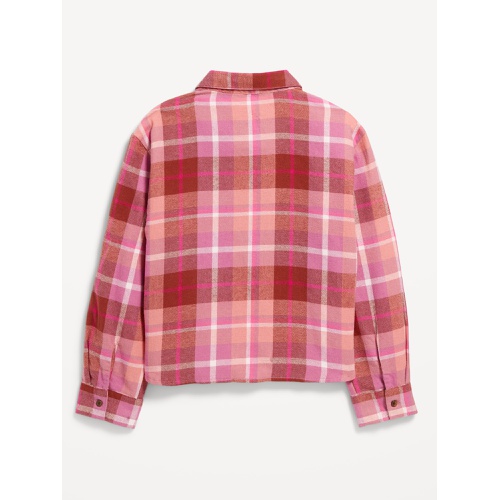 올드네이비 Cropped Long-Sleeve Plaid Pocket Flannel Shirt for Girls