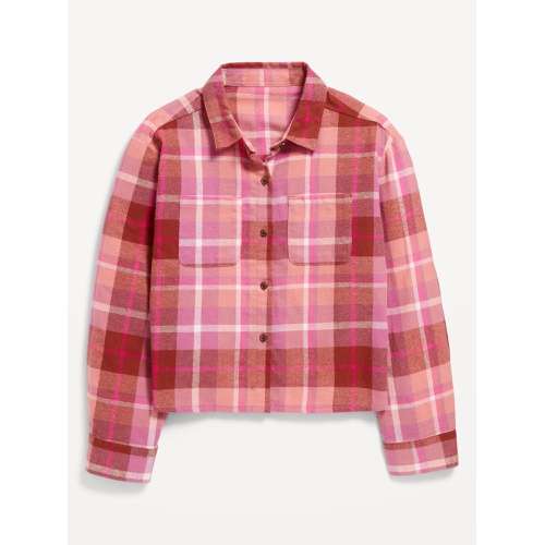 올드네이비 Cropped Long-Sleeve Plaid Pocket Flannel Shirt for Girls