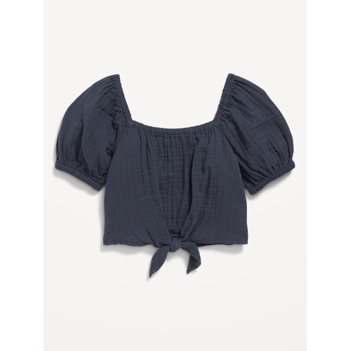 올드네이비 Puff-Sleeve Double-Weave Tie-Knot Top for Girls