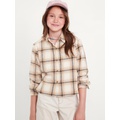 Cropped Long-Sleeve Plaid Pocket Flannel Shirt for Girls Hot Deal