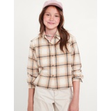 Cropped Long-Sleeve Plaid Pocket Flannel Shirt for Girls