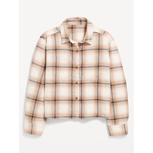 올드네이비 Cropped Long-Sleeve Plaid Pocket Flannel Shirt for Girls