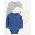 Long-Sleeve Thermal-Knit Henley Bodysuit 3-Pack for Baby