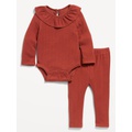 Ruffled Pointelle-Knit Bodysuit and Pants Set for Baby