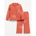 Plush Ribbed Long-Sleeve Top and Flare Pants Set for Baby