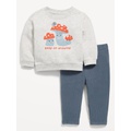 Crew-Neck Sweatshirt and Thermal-Knit Pants Set for Baby