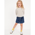 Button-Front Heart-Pocket Jean Skirt for Toddler Girls