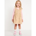 Printed Sleeveless Corduroy Dress and Top Set for Toddler Girls