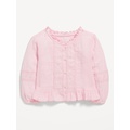 Long-Sleeve Ruffle-Trim Double-Weave Top for Toddler Girls