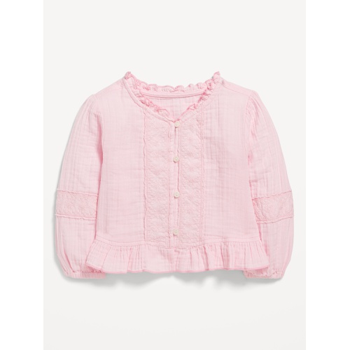 올드네이비 Long-Sleeve Ruffle-Trim Double-Weave Top for Toddler Girls