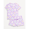 Printed Ribbed Pajama Top and Shorts Set for Girls