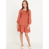 Long-Sleeve Double-Weave Fit and Flare Dress for Girls