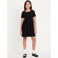 Short-Sleeve Ribbed Fit and Flare Dress for Girls