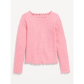 Long-Sleeve Plush Ribbed Lettuce-Edge Top for Girls