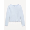 Long-Sleeve Plush Ribbed Lettuce-Edge Top for Girls