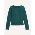 Long-Sleeve Plush Ribbed Lettuce-Edge Top for Girls