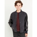 Water-Resistant Faux-Leather Sleeves Corduroy Bomber Jacket for Boys