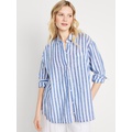 Linen-Blend Striped Boyfriend Shirt