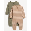 Long-Sleeve Thermal-Knit Henley One-Piece 2-Pack for Baby