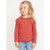 Printed Long-Sleeve Ruffle Pointelle Top for Toddler Girls Hot Deal