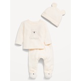 Cozy Critter Microfleece Sweatshirt, Footed Pants and Beanie Set for Baby