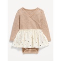 Long-Sleeve Wrap-Front Ribbed Bodysuit Tutu Dress for Baby