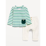 Printed Buttoned-Pocket T-Shirt and Thermal-Knit Pants Set for Baby Hot Deal