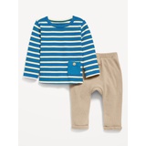 Printed Buttoned-Pocket T-Shirt and Thermal-Knit Pants Set for Baby Hot Deal